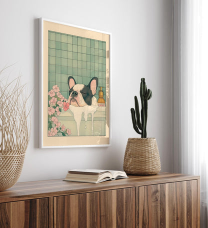Boston Terrier Art Print: Japanese Ukiyo-e Style Bathroom Decor