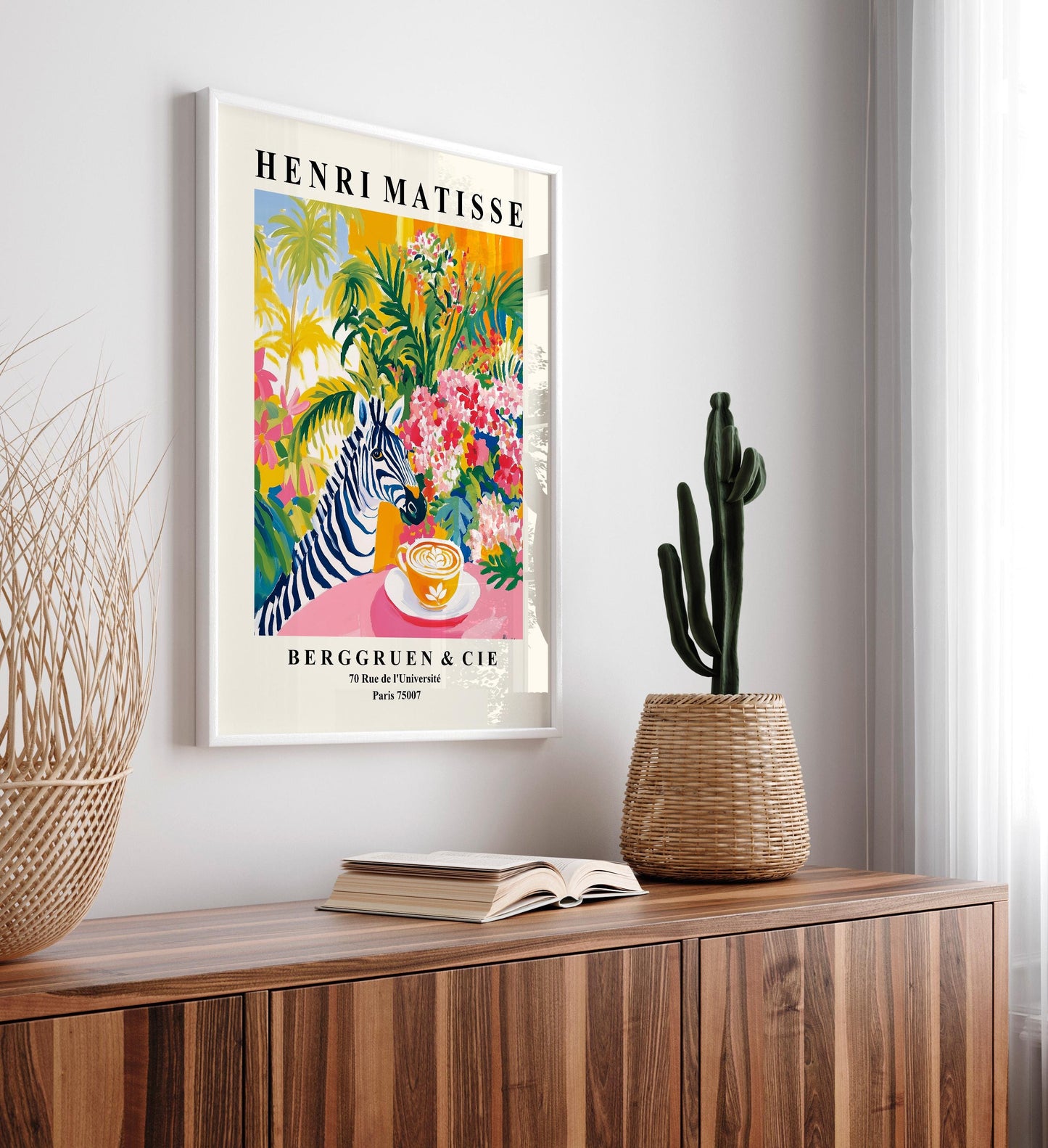 Zebra Coffee Art Print: Matisse Style Floral Wall Decor