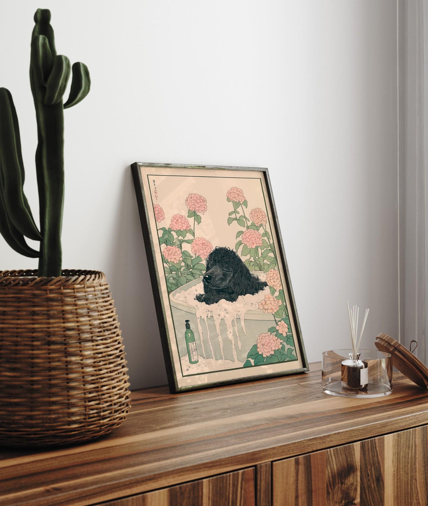 Ukiyo-e Poodle Art Print: Japandi Bathroom Poster