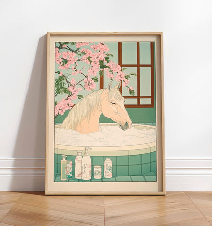 Ukiyo-e Horse Bathroom Print: Japanese Minimalist Wall Art
