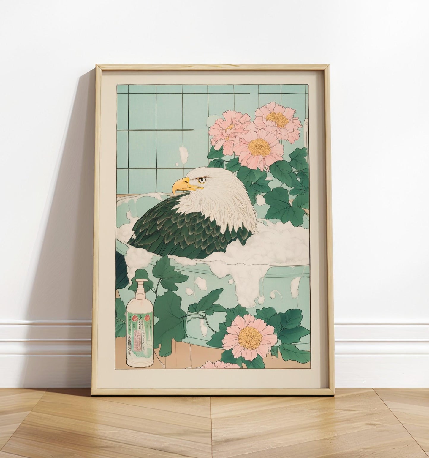 Bald Eagle in Bathtub Print: Ukiyo-e Japanese Bathroom Art