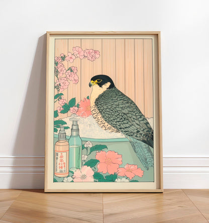 Peregrine Falcon Art Print: Ukiyo-e Japanese Style Bathroom Decor