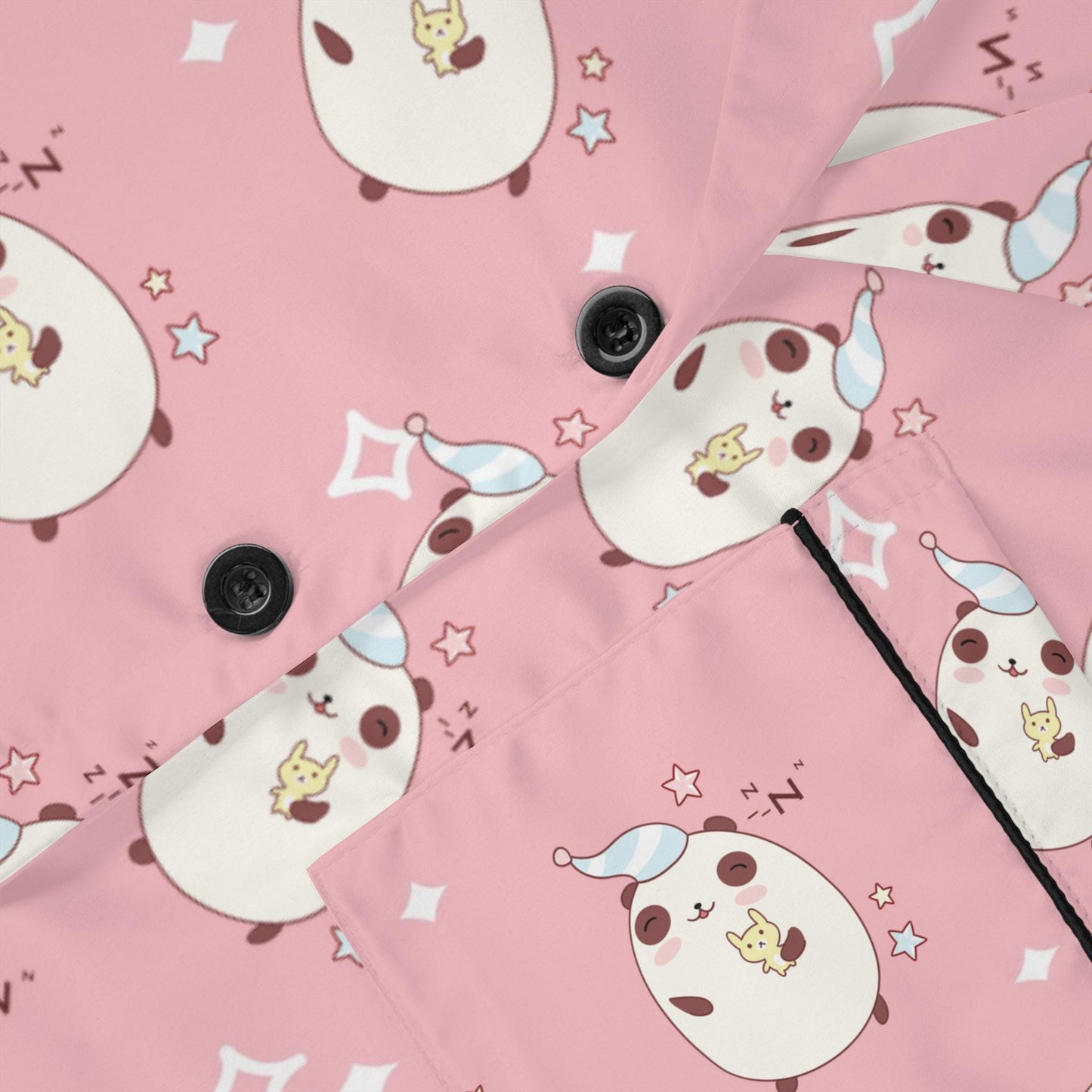 Kawaii Sleeping Bears Satin Pajama Set, Cute PJs for Women, Sleepwear Gift, Lounge Wear, Nightwear,