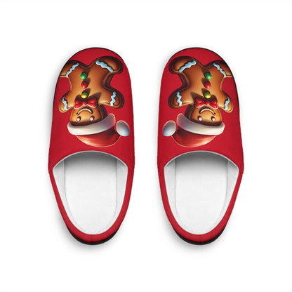 Women's Slippers Christmas Giftfor Her Red HouseSlipper with GingerbreadMan Design Holiday Indoor Shoes Cozy Footwear Santa Hat Slipper