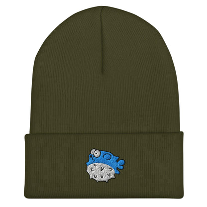 Pufferfish Beanie, Handmade Cuffed Knit Unisex Slouchy Adult Winter Hat Cap Gift, Kawaii