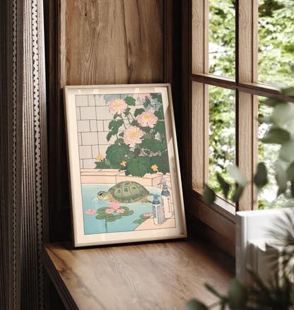 Sea Turtle Bathroom Print: Ukiyo-e Japanese Art Poster