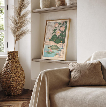 Sea Turtle Bathroom Print: Ukiyo-e Japanese Art Poster