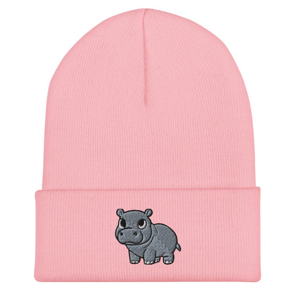 Pygmy Hippo Beanie, Handmade Cuffed Knit Unisex Slouchy Adult Winter Hat Cap Gift, Kawaii