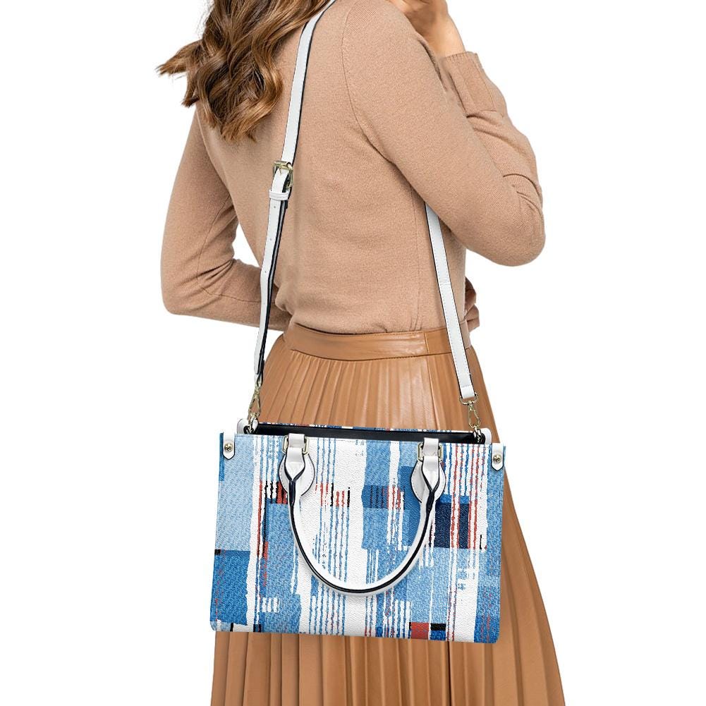 Ladies PU handbag With Blue Stripes, PU Handbag, Women's Shoulder Bag, Shoulder Bag, Ladies Work Bag, Elegant Handbag, Versatile Bag