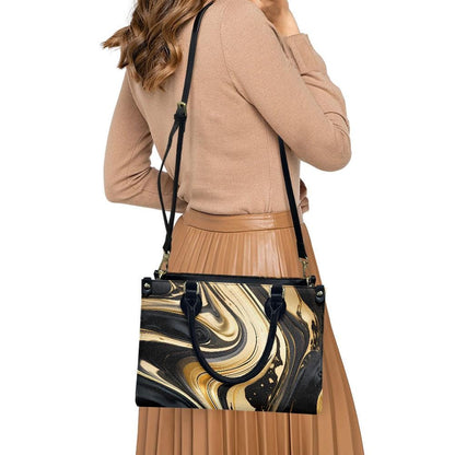 Ladies PU handbag With Black and Gold Flow, PU Handbag, Women's Shoulder Bag, Shoulder Bag, Ladies Work Bag, Elegant Handbag, Versatile Bag