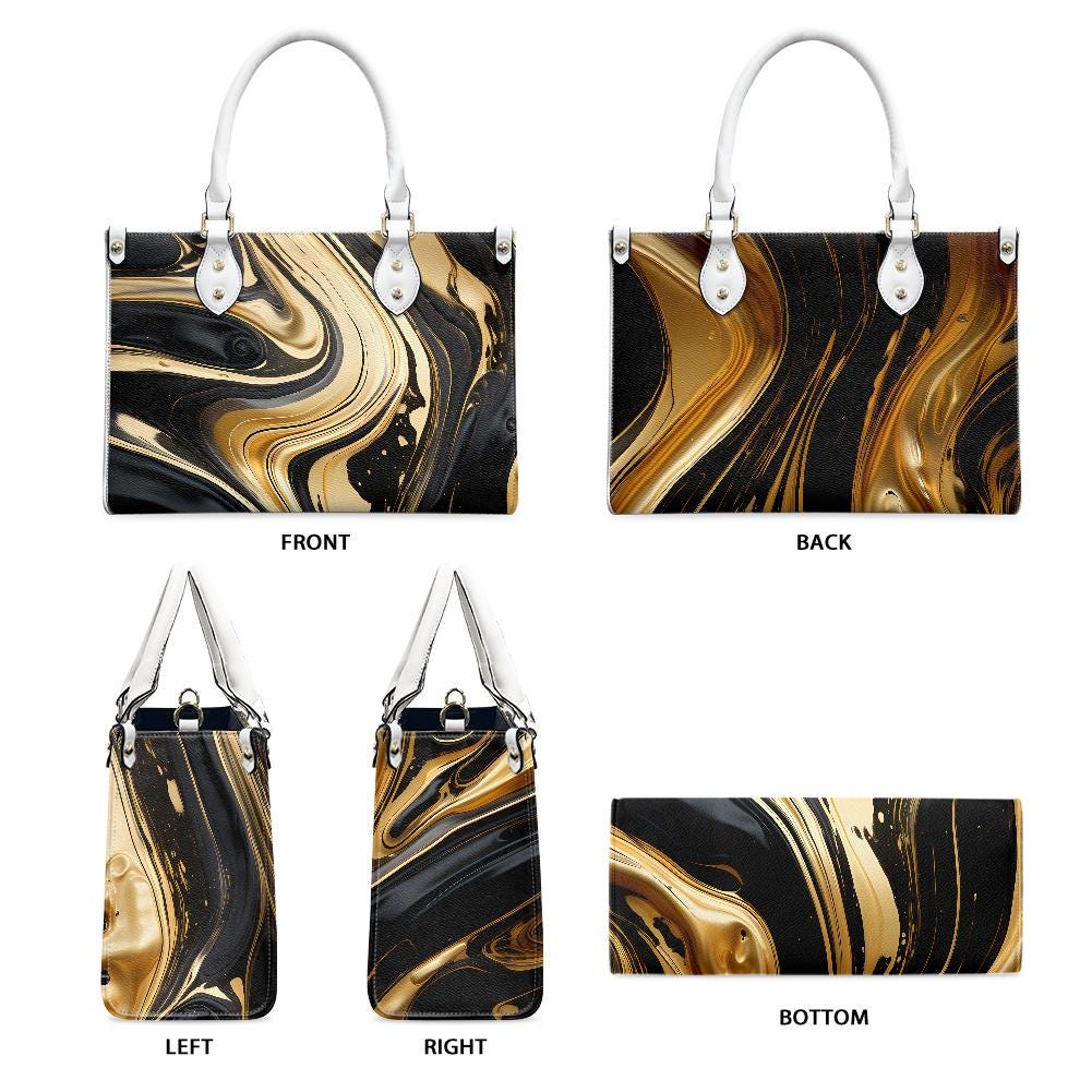 Ladies PU handbag With Black and Gold Flow, PU Handbag, Women's Shoulder Bag, Shoulder Bag, Ladies Work Bag, Elegant Handbag, Versatile Bag