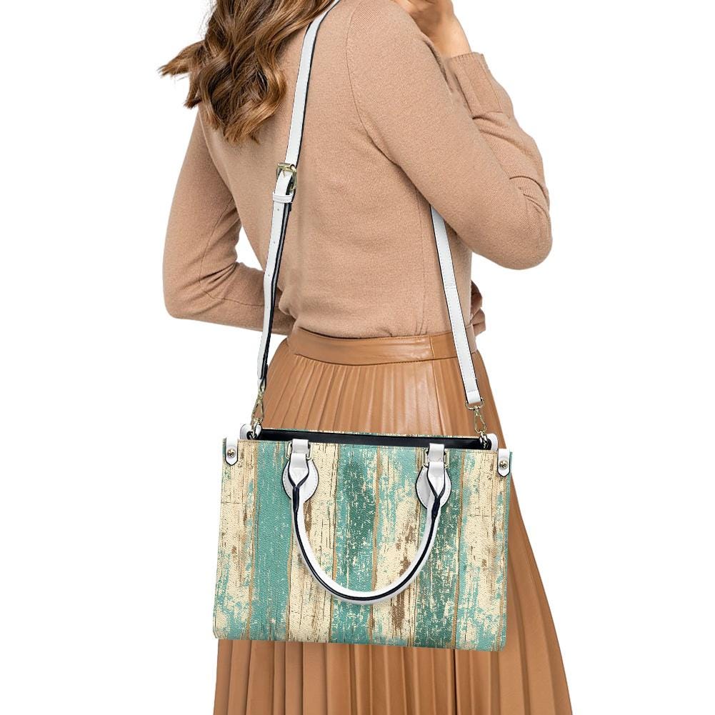 Ladies PU handbag With old Wood Texture, PU Handbag, Women's Shoulder Bag, Shoulder Bag, Ladies Work Bag, Elegant Handbag, Versatile Bag