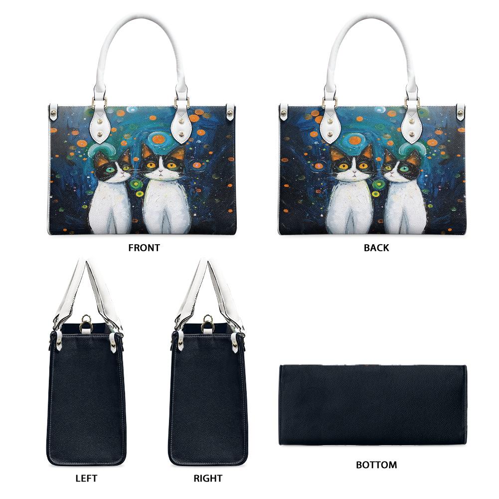 Ladies PU handbag Cats under the starry sky, PU Handbag, Women's Shoulder Bag, Shoulder Bag, Ladies Work Bag, Elegant Handbag, Versatile Bag
