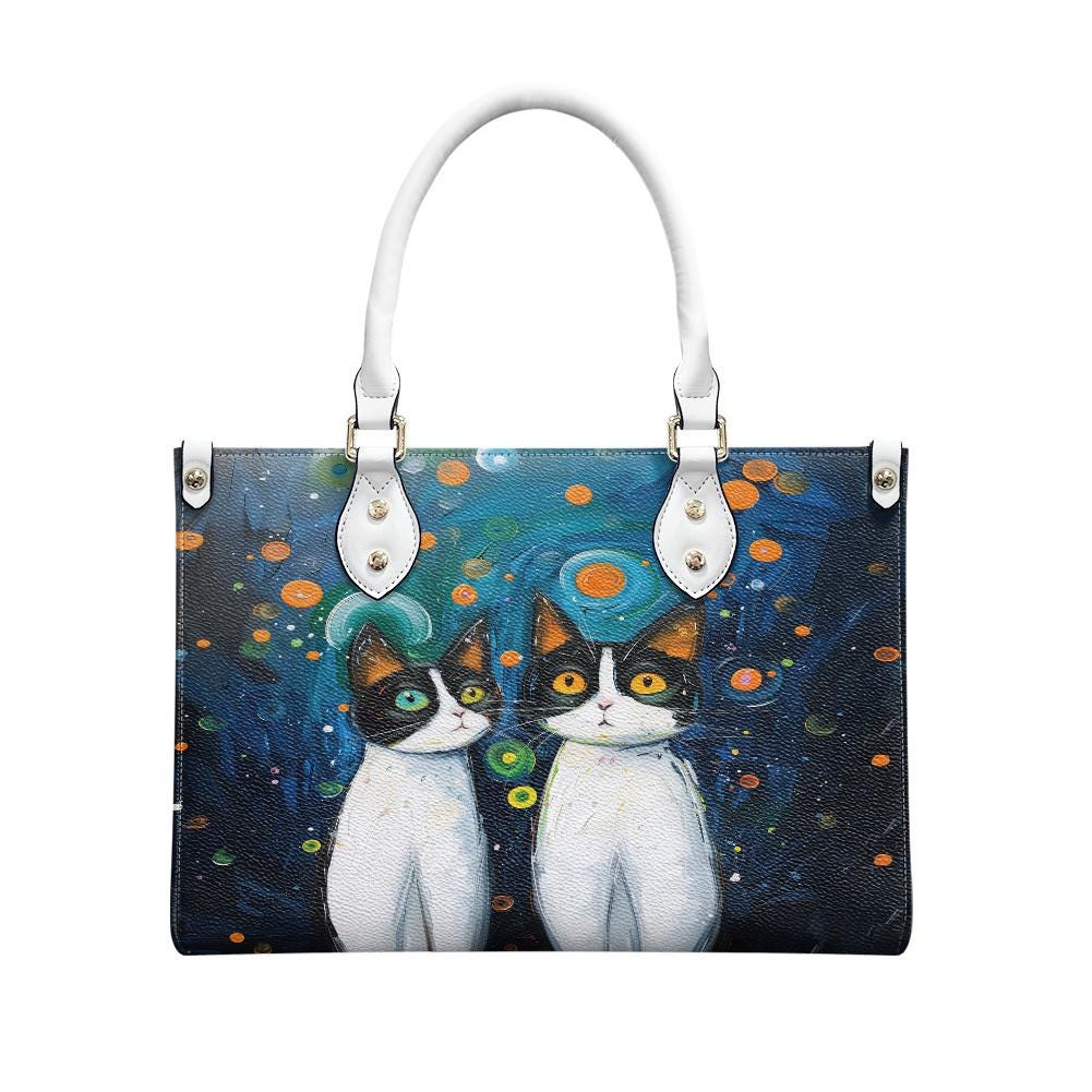 Ladies PU handbag Cats under the starry sky, PU Handbag, Women's Shoulder Bag, Shoulder Bag, Ladies Work Bag, Elegant Handbag, Versatile Bag
