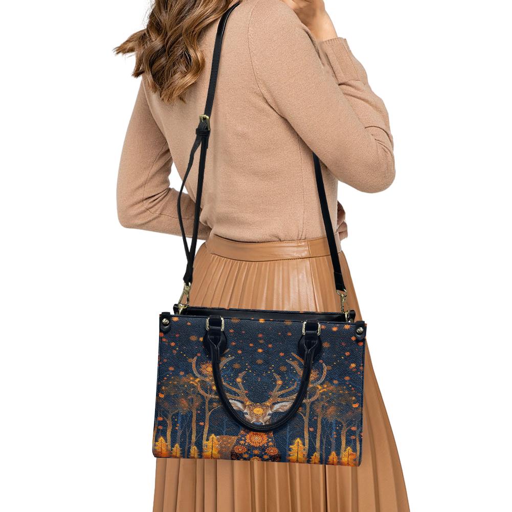 Ladies PU handbag With Magical Deer in a forest, Women's Shoulder Bag, Everyday handbag, Ladies Work Bag, Elegant Handbag, Versatile Bag