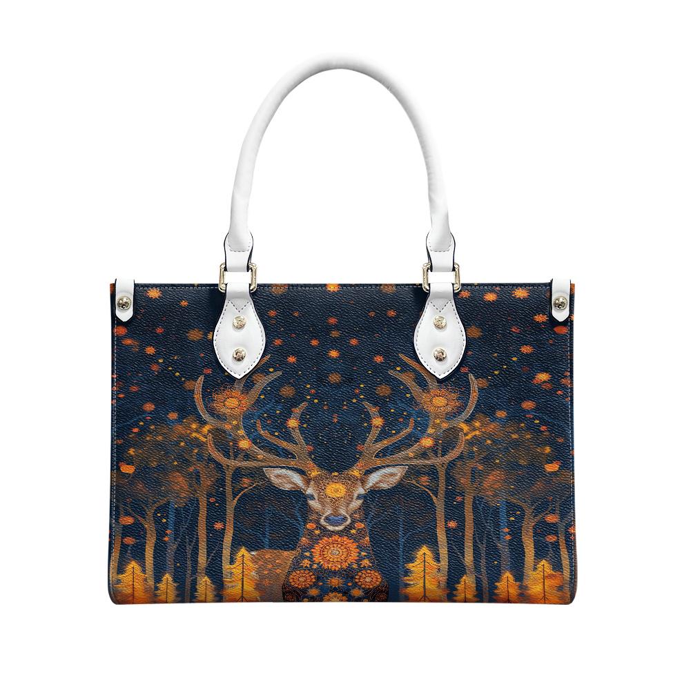 Ladies PU handbag With Magical Deer in a forest, Women's Shoulder Bag, Everyday handbag, Ladies Work Bag, Elegant Handbag, Versatile Bag