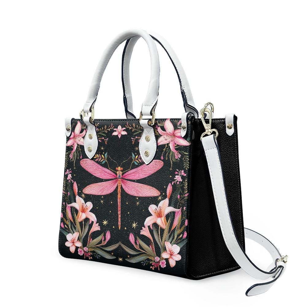 Ladies PU handbag With a Pink Dragonfly, Women's Shoulder Bag, Everyday handbag, Ladies Work Bag, Elegant Handbag, Versatile Bag