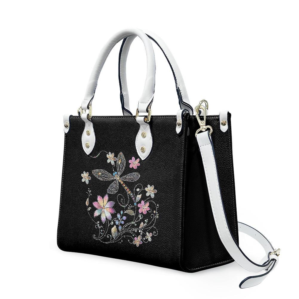 Ladies PU handbag With Colorful Flowers and a Dragonfly,Women's Shoulder Bag,Everyday handbag, Ladies Work Bag,Elegant Handbag,Versatile Bag