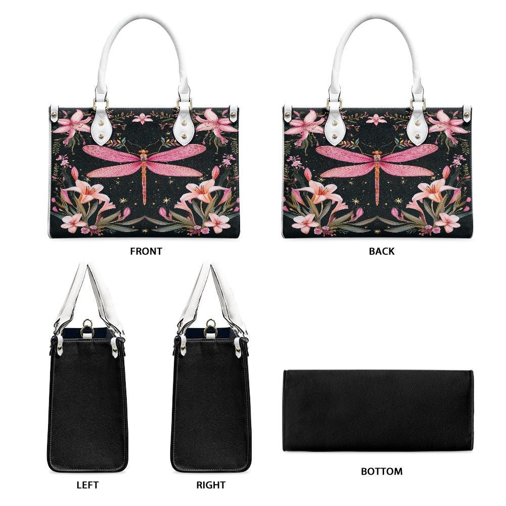 Ladies PU handbag With a Pink Dragonfly, Women's Shoulder Bag, Everyday handbag, Ladies Work Bag, Elegant Handbag, Versatile Bag