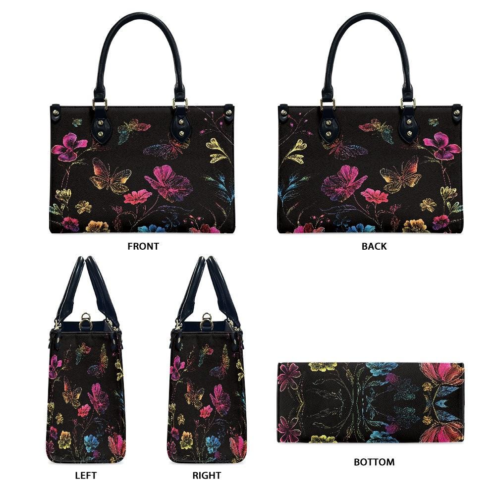 Ladies PU handbag With Colorful Batterflies, Women's Shoulder Bag, Everyday handbag, Ladies Work Bag, Elegant Handbag, Versatile Bag