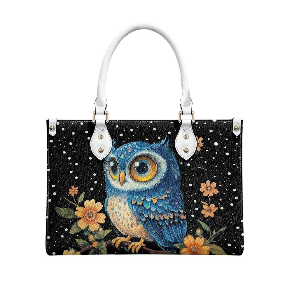 Ladies PU handbag With a Blue Owl, Women's Shoulder Bag, Everyday handbag, Ladies Work Bag, Elegant Handbag, Versatile Bag