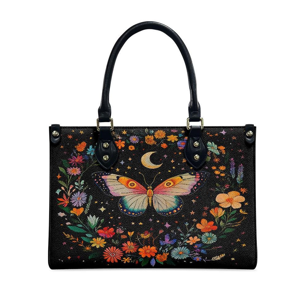 Ladies PU handbag With Colorful Butterfly and Flowers, Women's Shoulder Bag, Everyday Handbag, Ladies Work Bag,Elegant Handbag,Versatile Bag