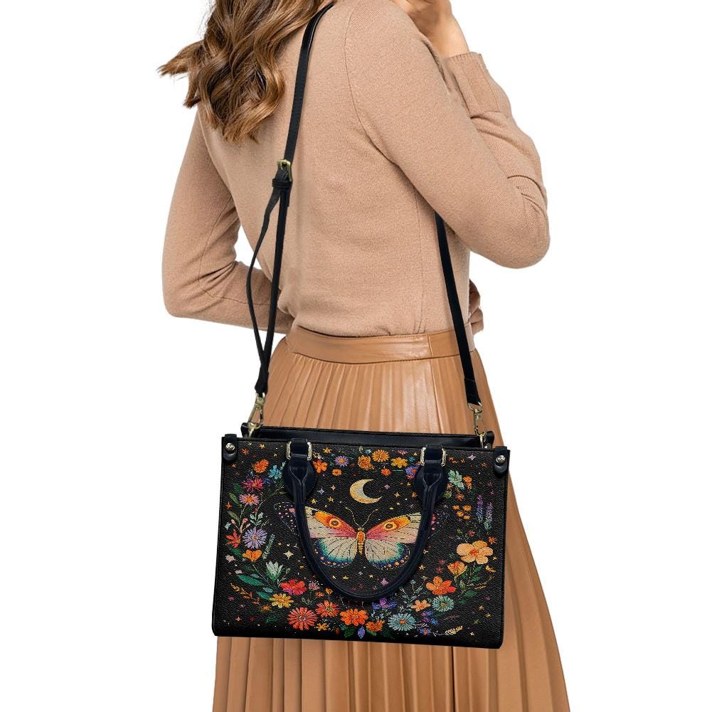 Ladies PU handbag With Colorful Butterfly and Flowers, Women's Shoulder Bag, Everyday Handbag, Ladies Work Bag,Elegant Handbag,Versatile Bag