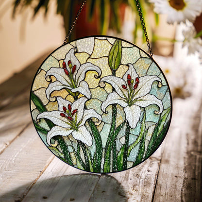 Stained Glass Lily Suncatcher Elegant White Lily Design Gift for Nature Lovers