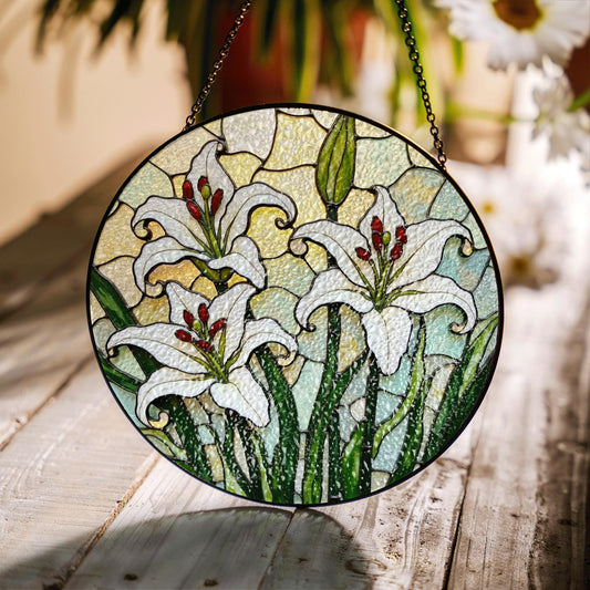 Stained Glass Lily Suncatcher Elegant White Lily Design Gift for Nature Lovers