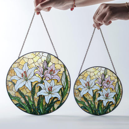 White Lily Stained Glass Suncatcher Window Decor Floral Art Gift for Her