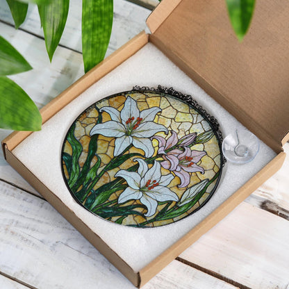 White Lily Stained Glass Suncatcher Window Decor Floral Art Gift for Her
