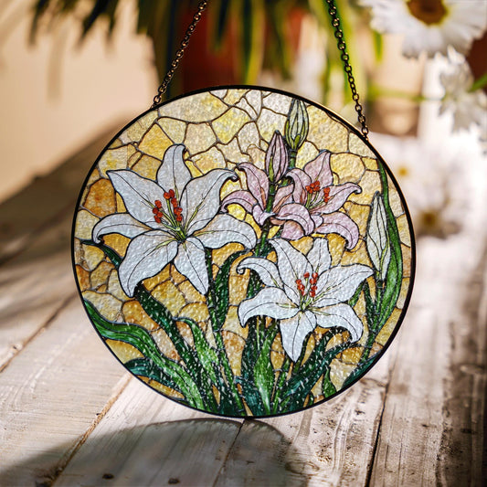 White Lily Stained Glass Suncatcher Window Decor Floral Art Gift for Her