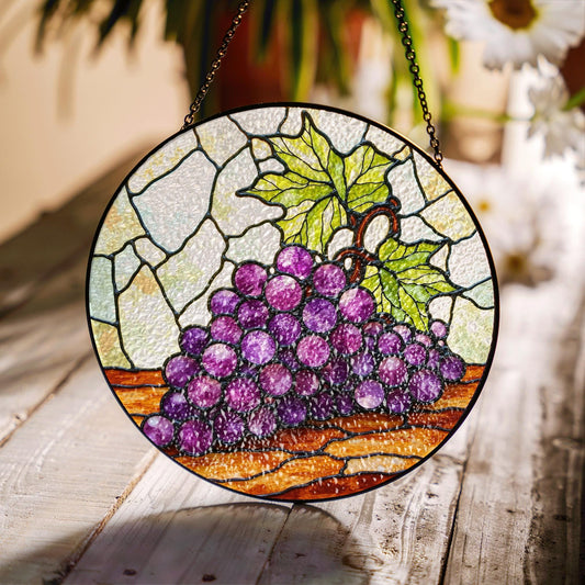 Stained Glass Grapes Sun Catcher Hanging Decor Perfect Gift for Wine Lovers
