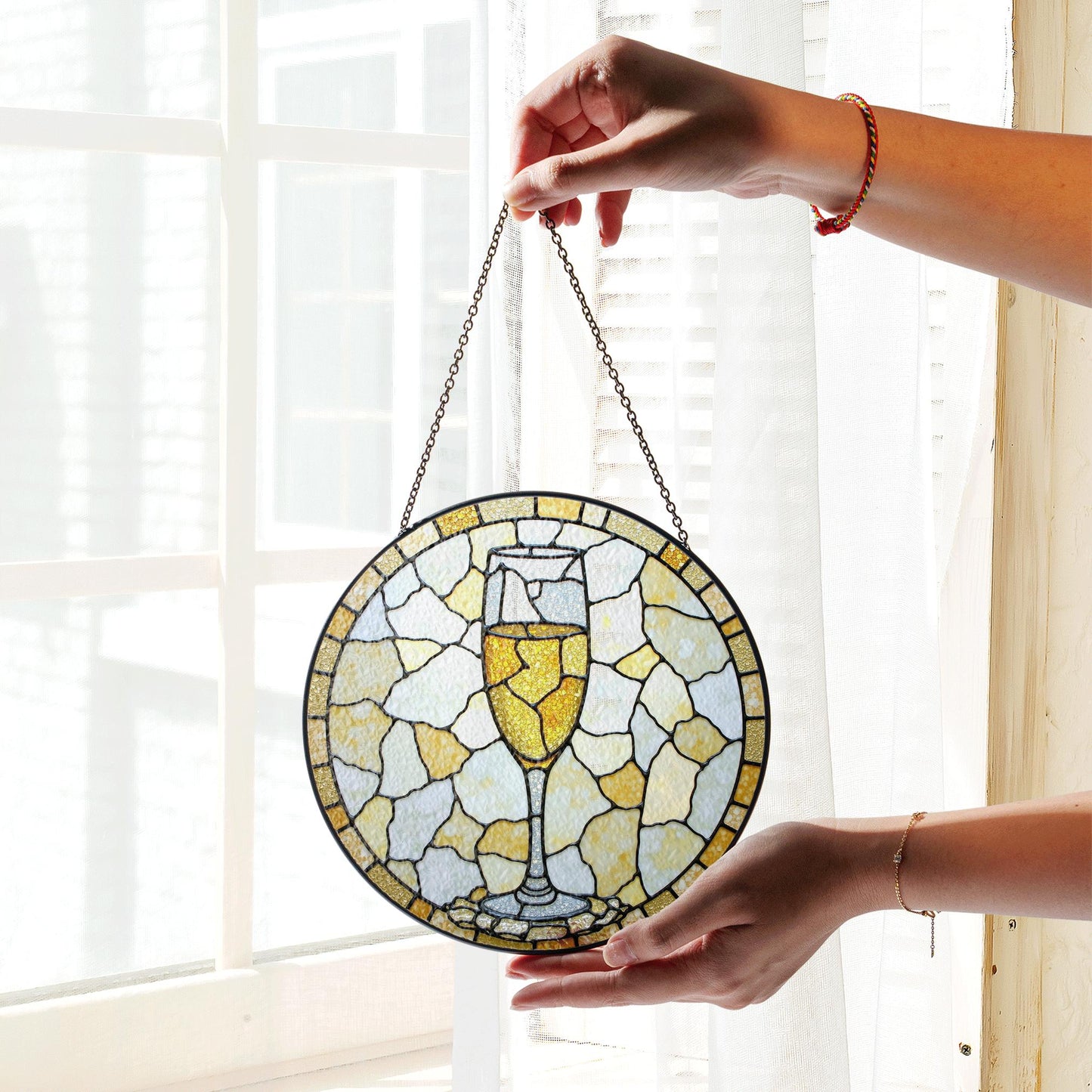 Champagne Glass Stained Glass Suncatcher Sun Catcher Gift for Wine Lovers Home Decor