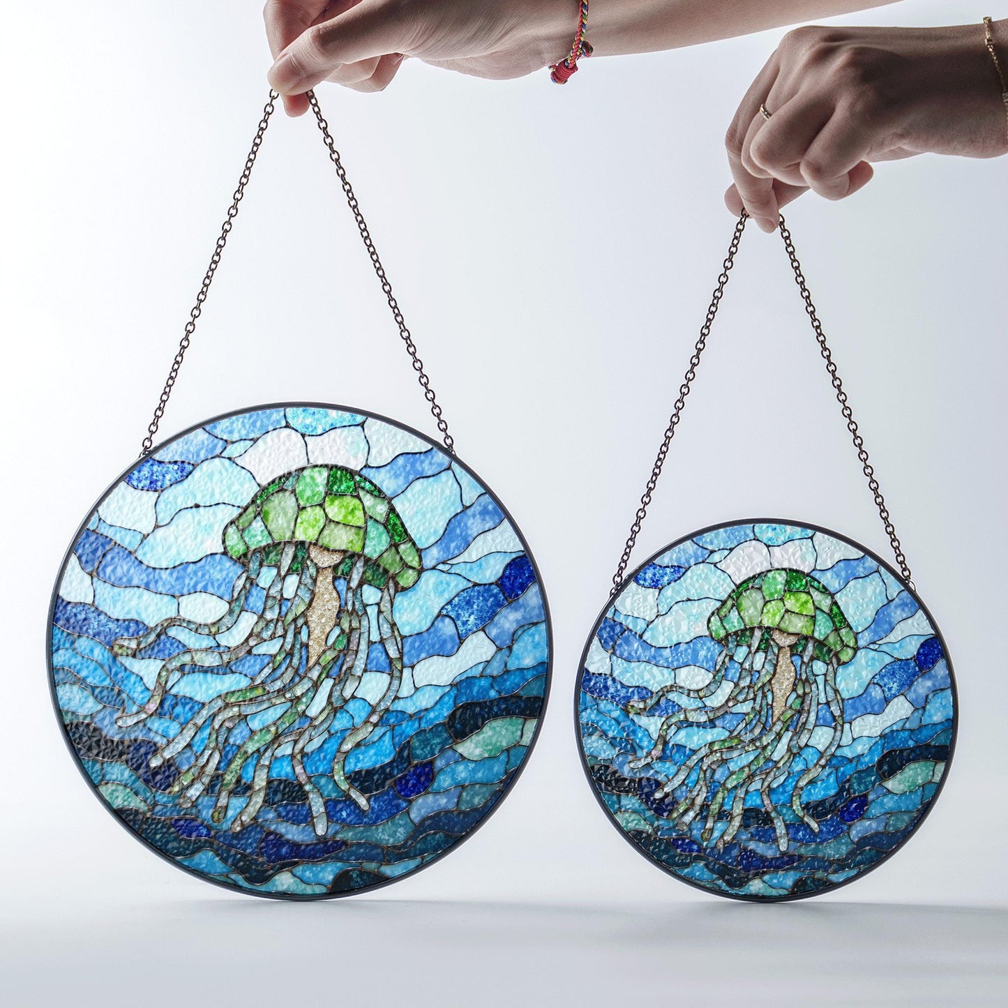 Stained Glass Jellyfish Sun Catcher Ocean Themed Decorative Window Hanging Gift for Sea Lovers