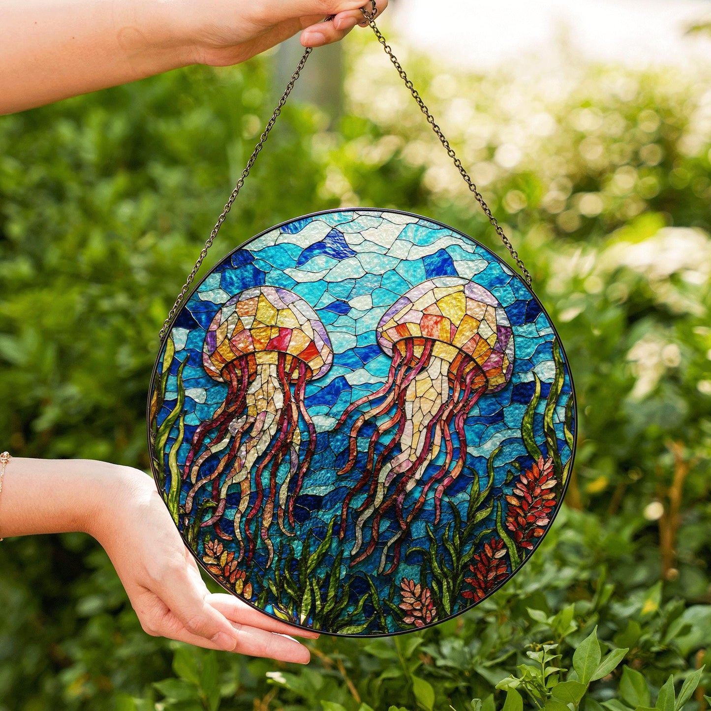 Stained Glass Jellyfish Sun Catcher Handmade Window Decor Gift for Ocean Lovers