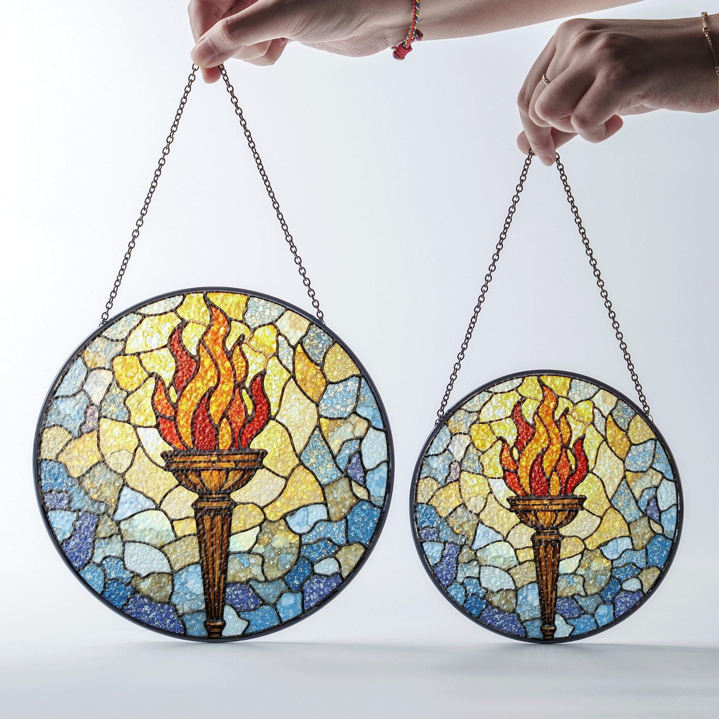 Stained Glass Flame Suncatcher Torch Decor Gift for Home or Office