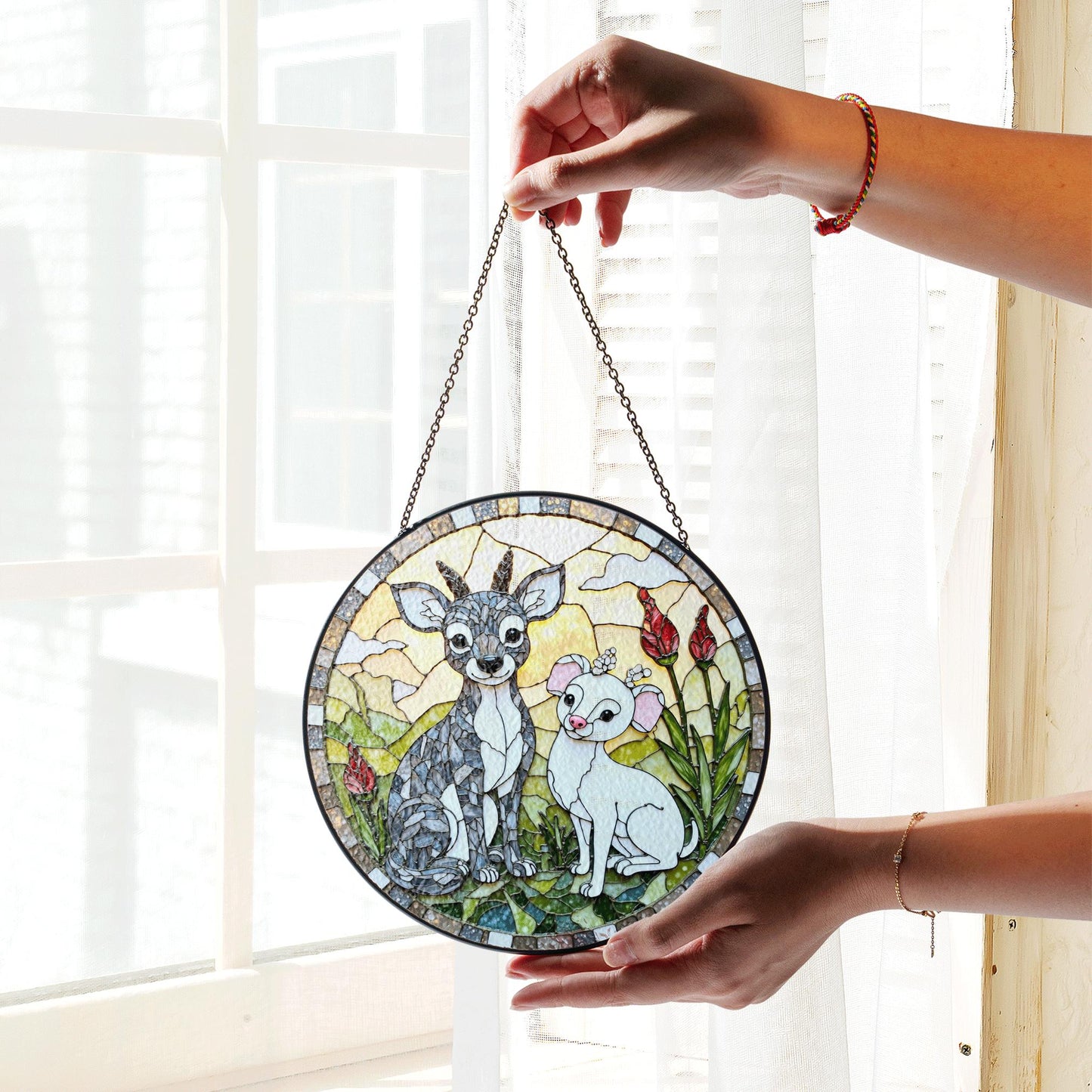 Stained Glass Dogs Suncatcher Chihuahua and Deer Handcrafted Gift for Dog Lovers