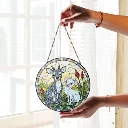 Stained Glass Dogs Suncatcher Chihuahua and Deer Handcrafted Gift for Dog Lovers