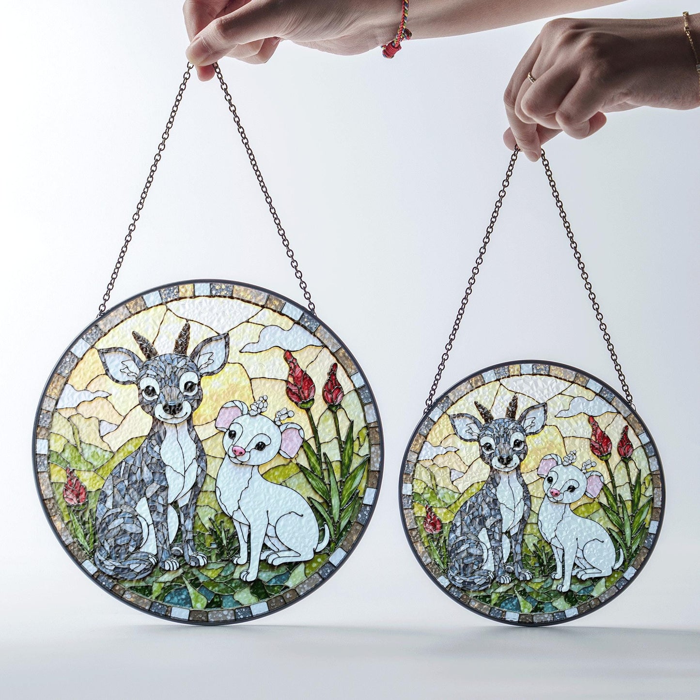 Stained Glass Dogs Suncatcher Chihuahua and Deer Handcrafted Gift for Dog Lovers