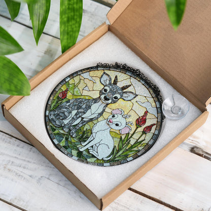 Stained Glass Dogs Suncatcher Chihuahua and Deer Handcrafted Gift for Dog Lovers