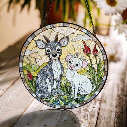 Stained Glass Dogs Suncatcher Chihuahua and Deer Handcrafted Gift for Dog Lovers