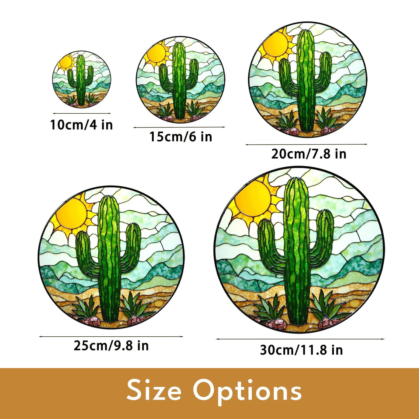 Cactus Stained Glass Sun Catcher Desert Landscape Green Cactus Gifts for Garden Lovers Home Decor