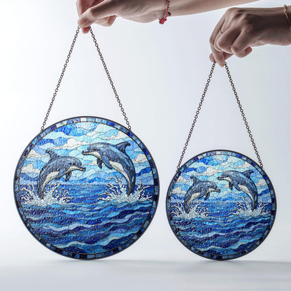 Dolphin Stained Glass Suncatcher Ocean Decor Window Art Gift for Dolphin Lover