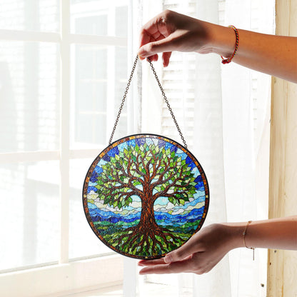 Stained Glass Tree Suncatcher Decorative Window Hanging Gift for Nature Lovers and Tree Enthusiasts