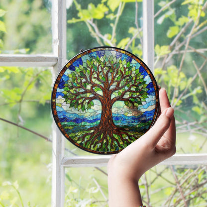 Stained Glass Tree Suncatcher Decorative Window Hanging Gift for Nature Lovers and Tree Enthusiasts