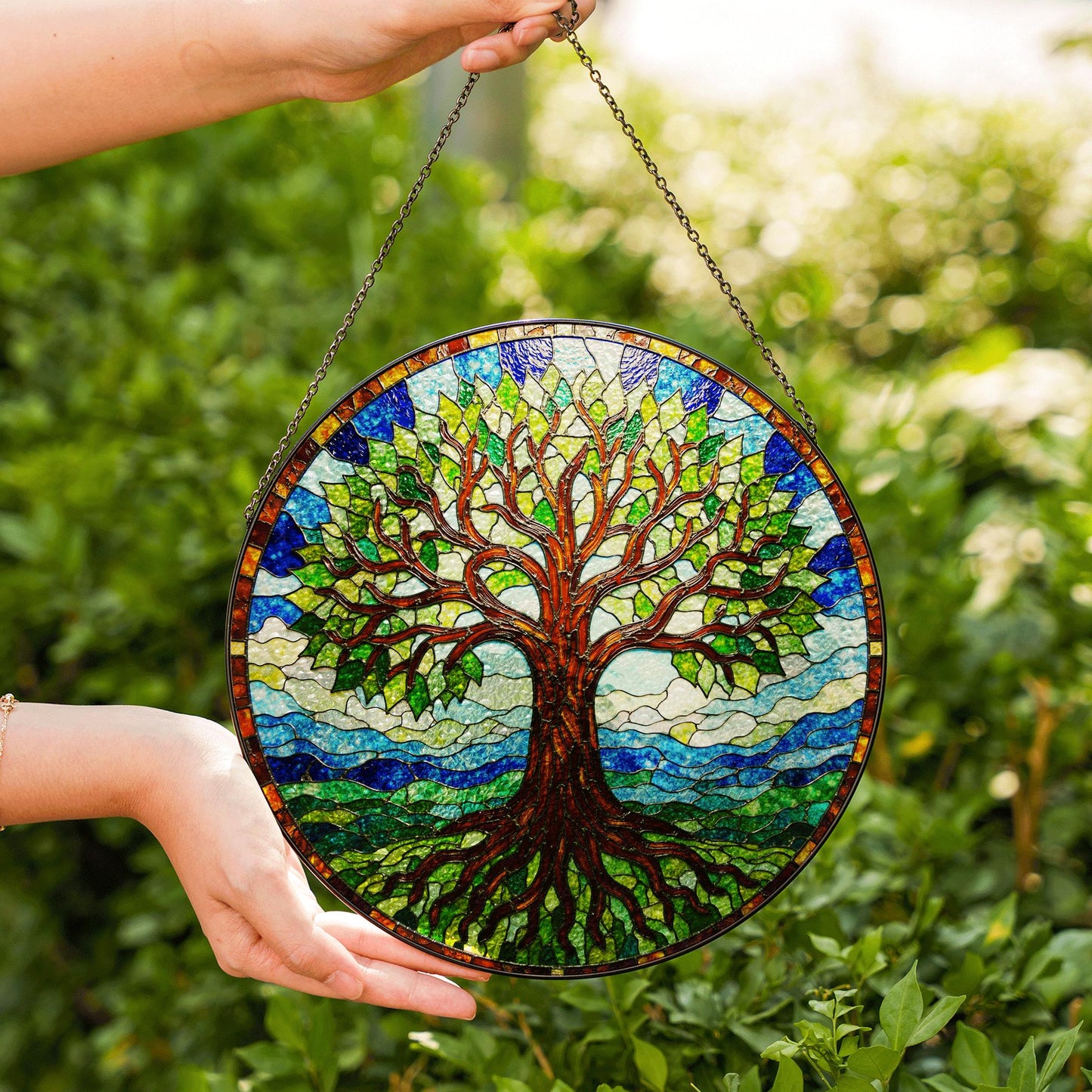 Stained Glass Tree Suncatcher Decorative Window Hanging Gift for Nature Lovers and Tree Enthusiasts