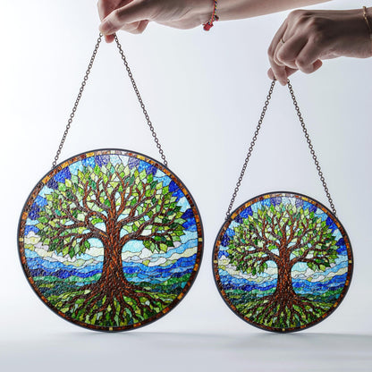 Stained Glass Tree Suncatcher Decorative Window Hanging Gift for Nature Lovers and Tree Enthusiasts
