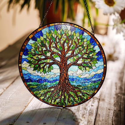 Stained Glass Tree Suncatcher Decorative Window Hanging Gift for Nature Lovers and Tree Enthusiasts