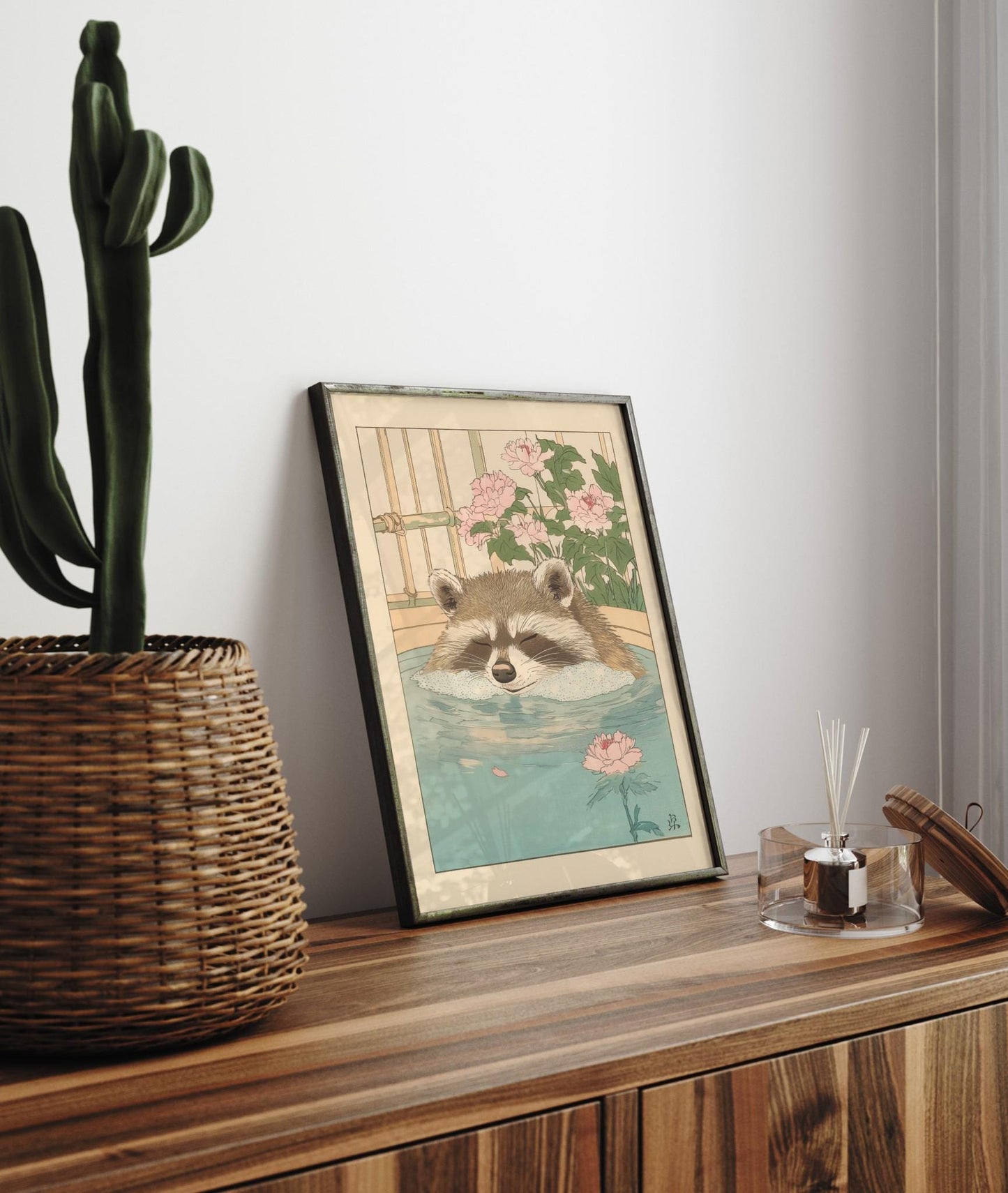 Raccoon Bathroom Print: Vintage Japanese Ukiyo-e Wall Art